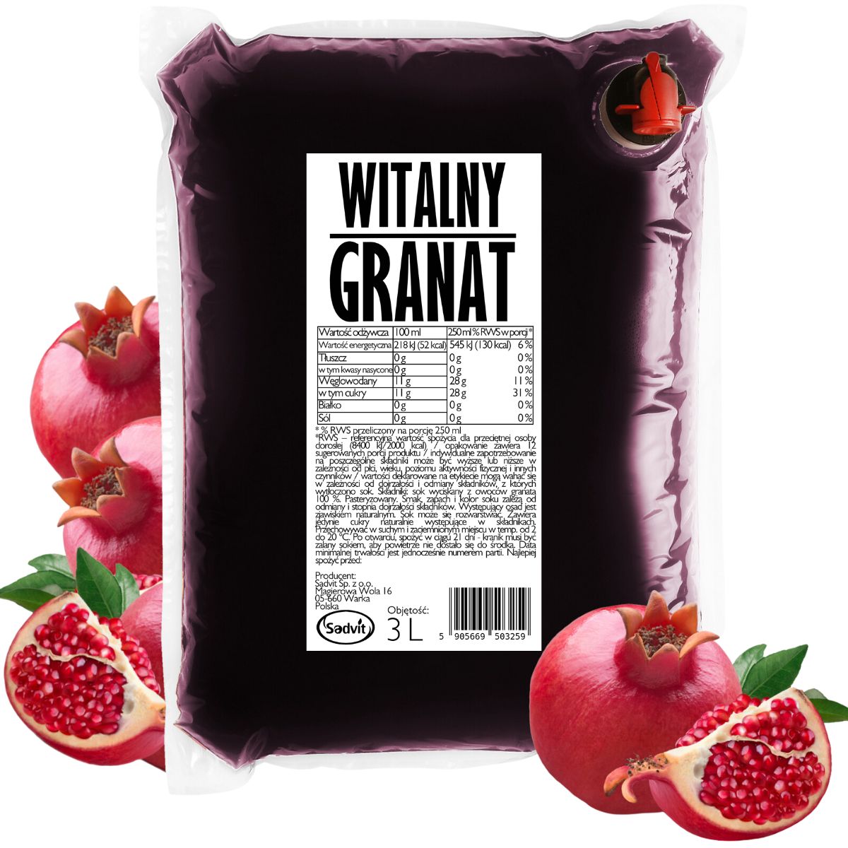 Pomegranate Juice 100% Natural FOR Health NFC 3L