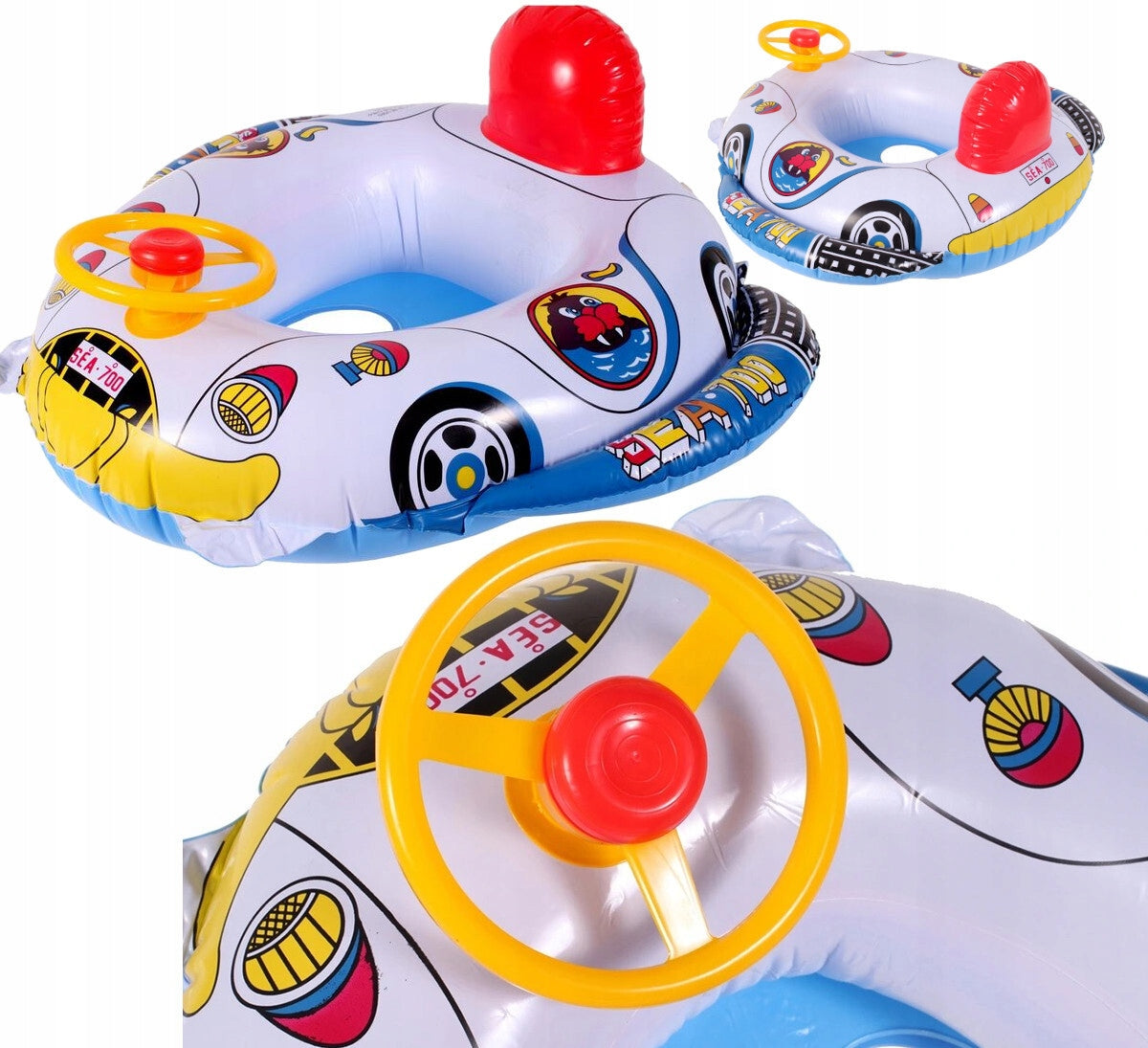Pontoon with Steering Wheel For Baby Swimming Wheel 58x58cm Horn Model Ponton z kierownicą i siedzeniem