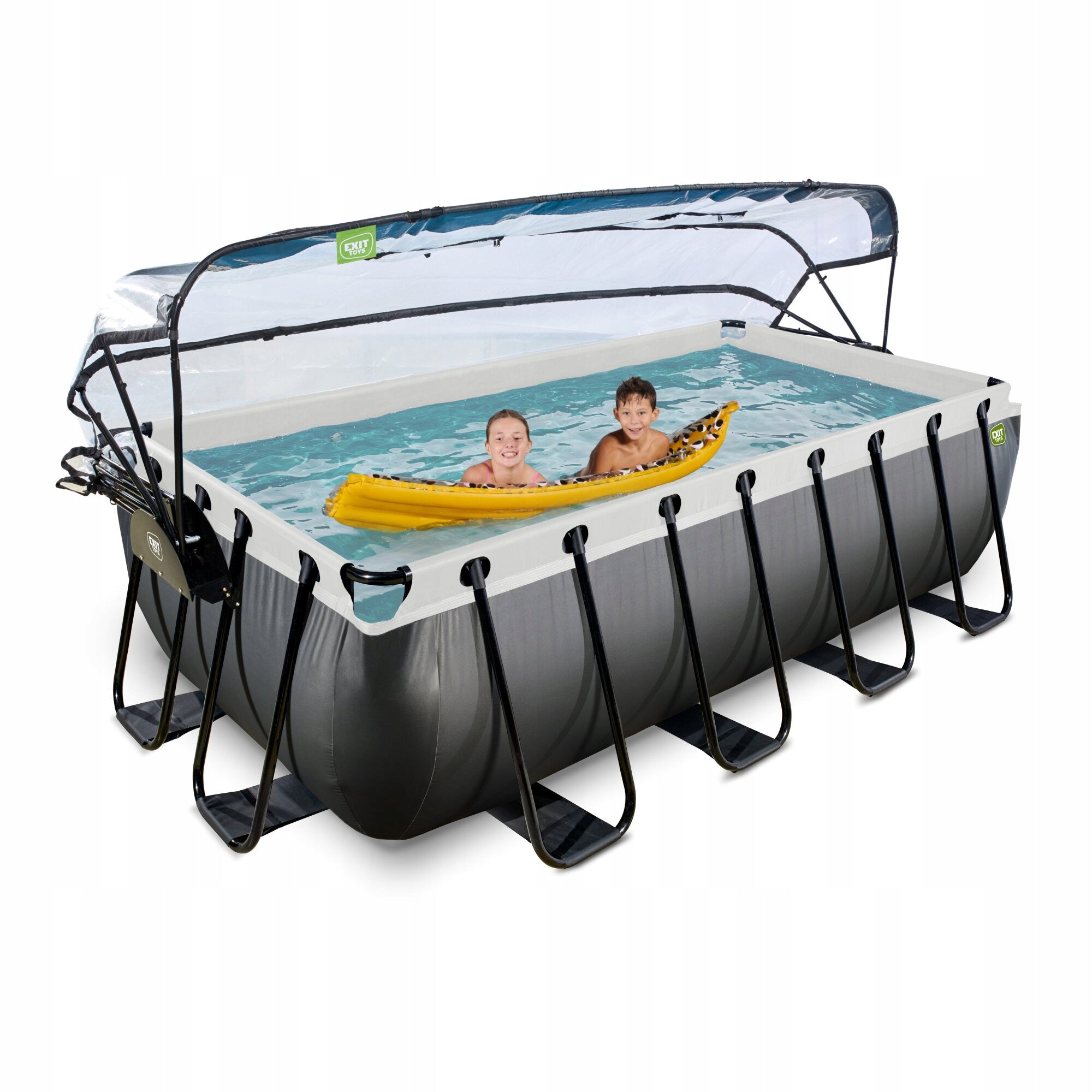 Pool Black Leather EXIT 400x200x100cm with sand filter pump and dome Color black