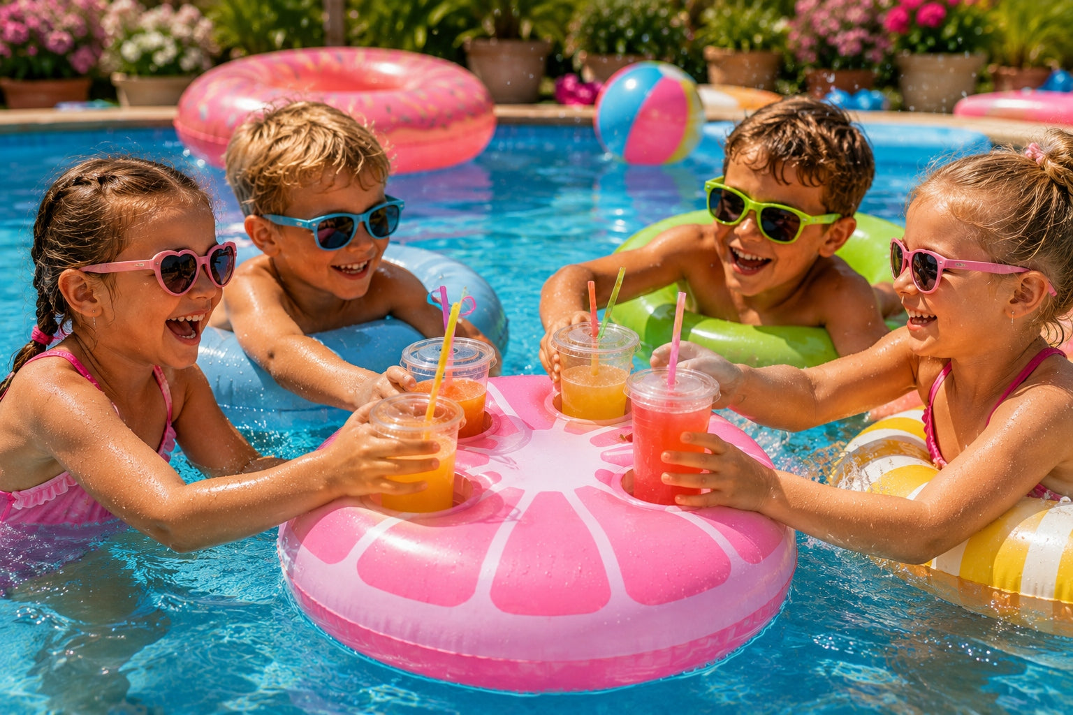 Pool DRINK HOLDER 48 cm Inflatable Table for 4 Cups Pink Brand no brand