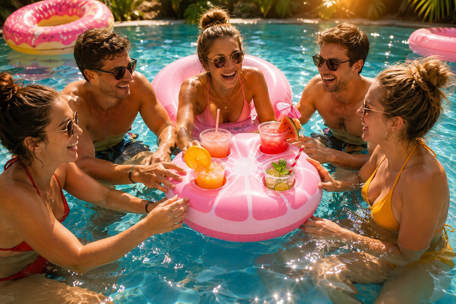 Pool DRINK HOLDER 48 cm Inflatable Table for 4 Cups Pink Manufacturer code 48cm