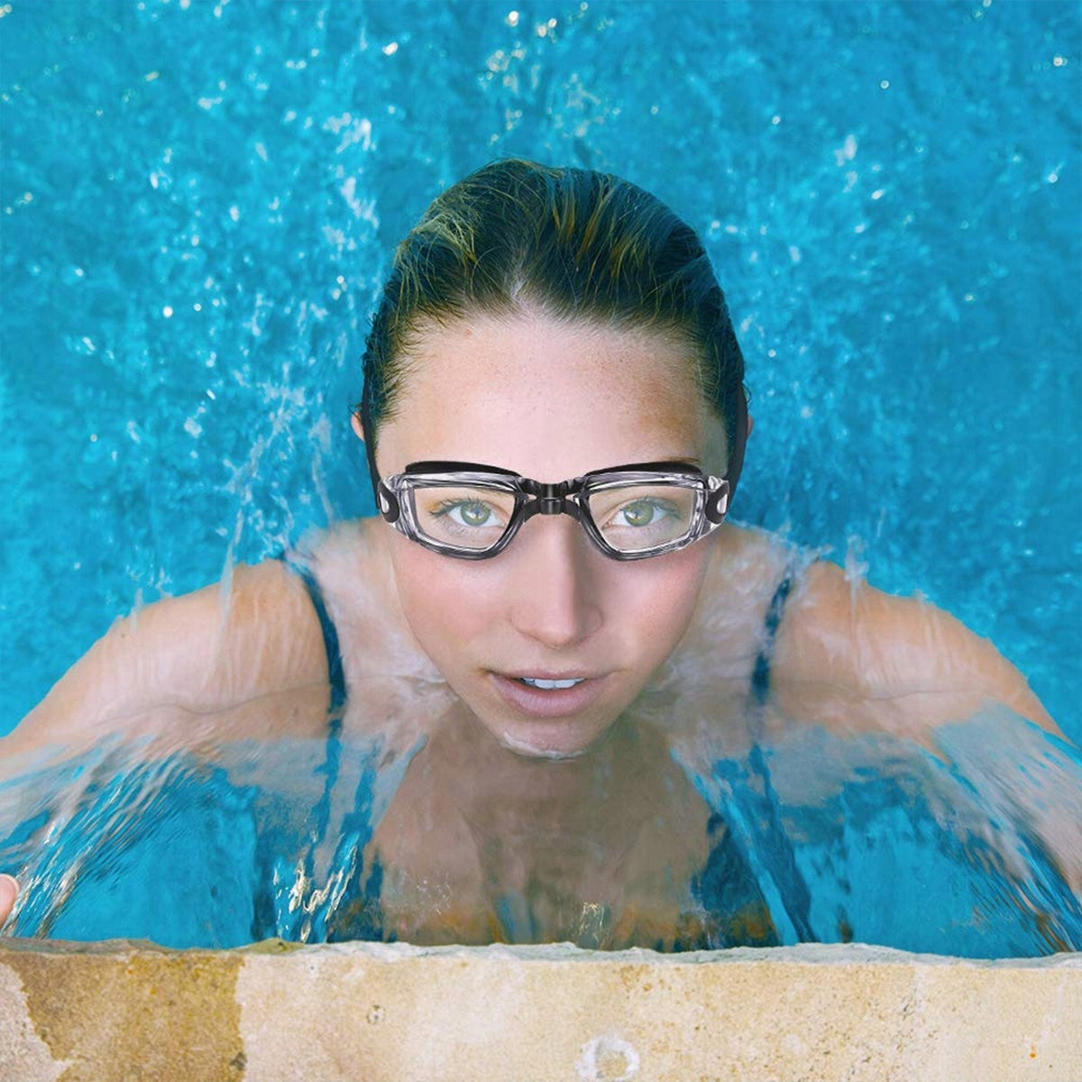 Pool Set: SWIMMING GLASSES SILICONE SWIMMING CAP for adults Color black