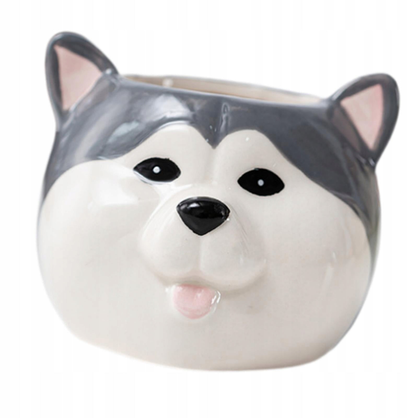 Porcelain Cartoon Dog Puppy Figurine Planter Flower Plant Pot Husky