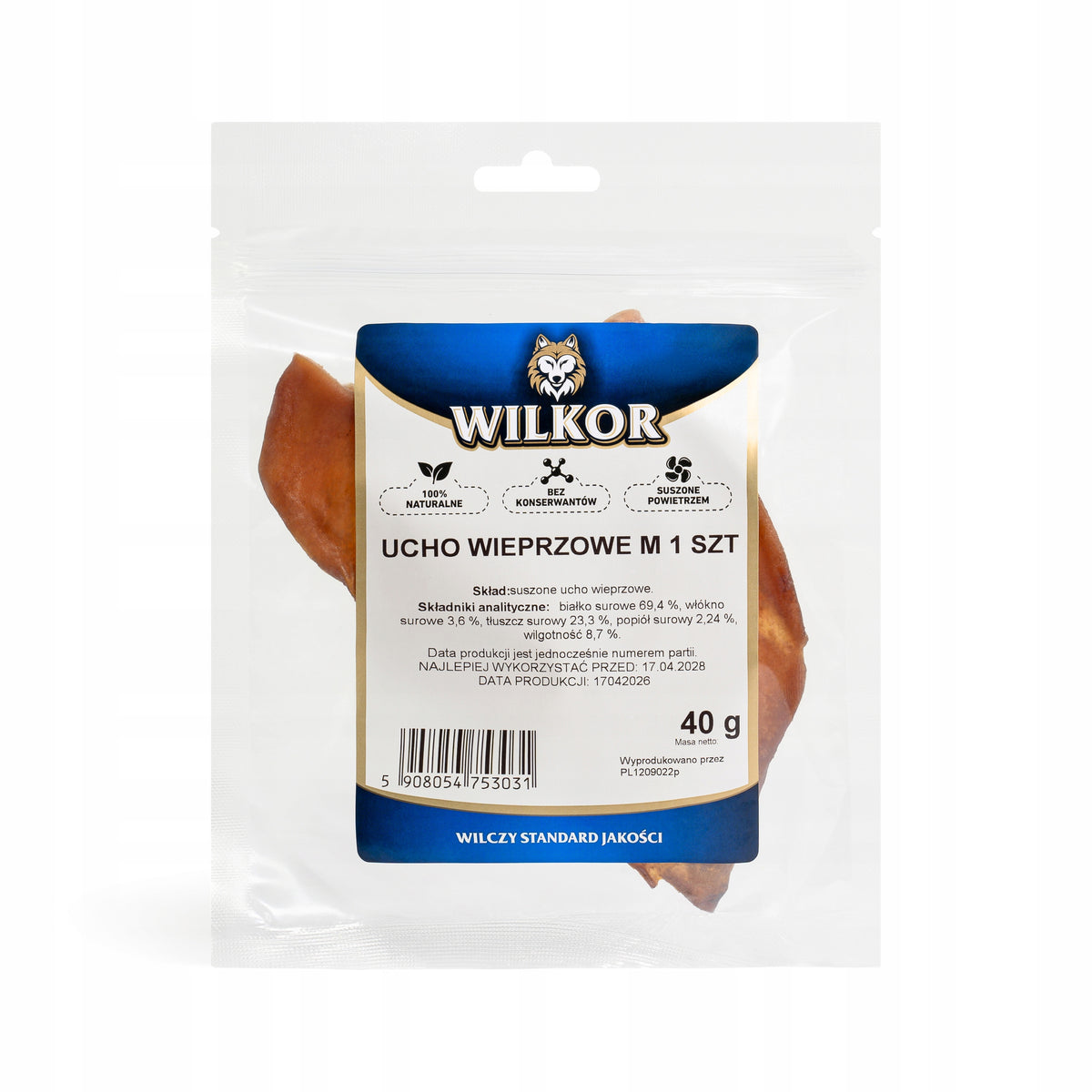 Pork ear for dog dried natural teether 40g WILKOR