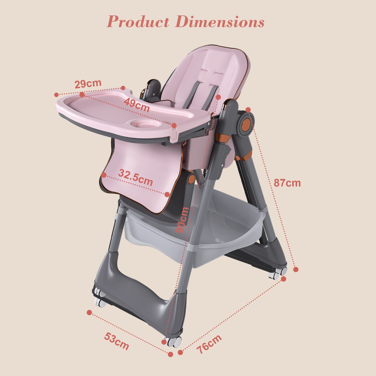 Portable Adjustable Highchair 0 to 6 Years Pink Color pink