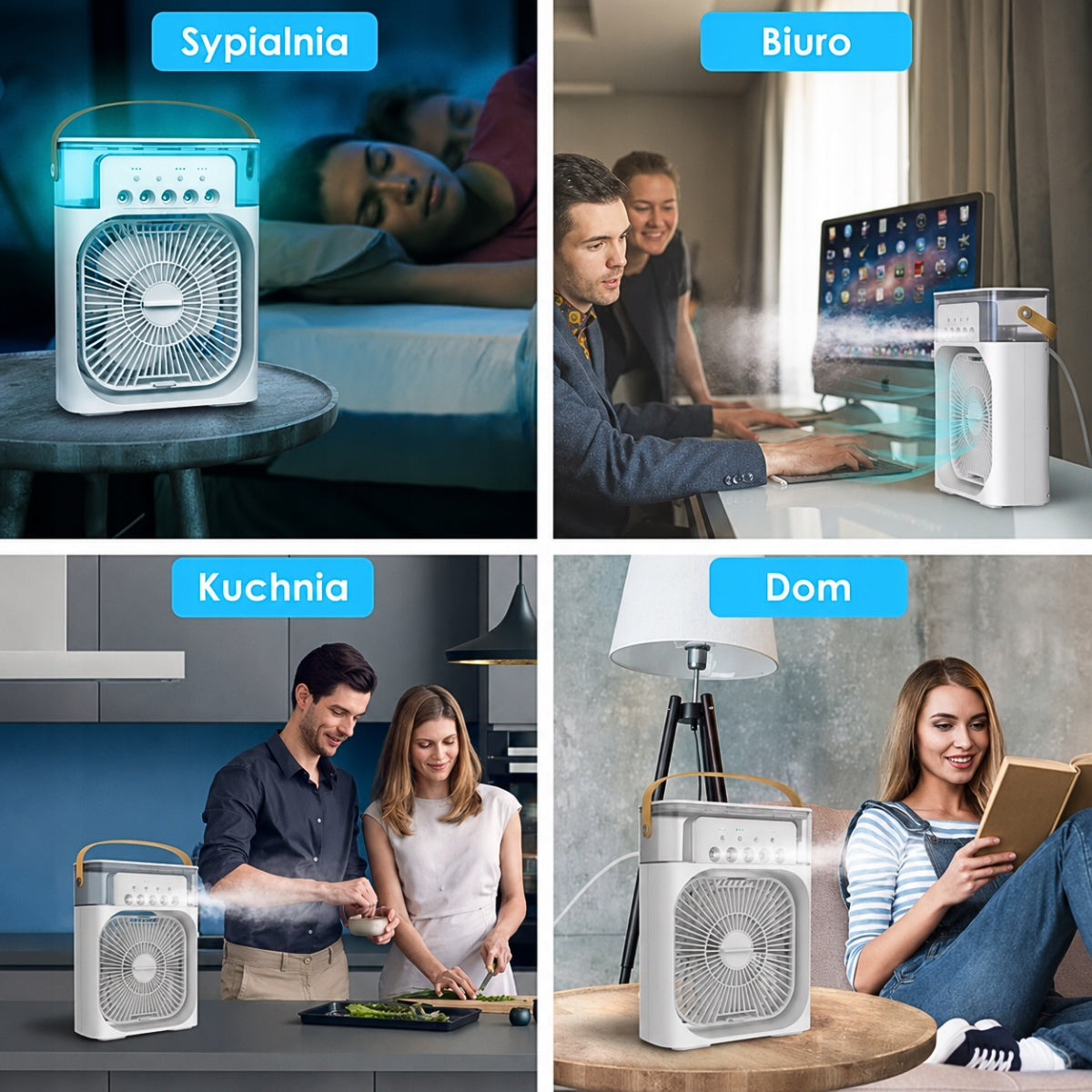 Portable Air Conditioner Desk Water Humidifier LED Aromatherapy Dominant color white