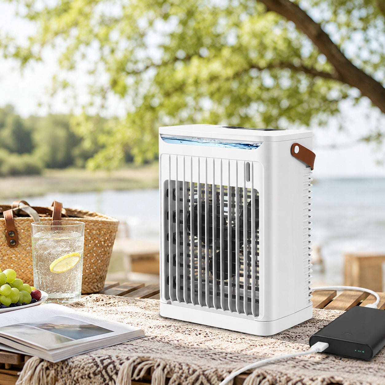 Portable Air Conditioner Fan 680ml USB Humidifier 5Speeds Night Light Dominant color white