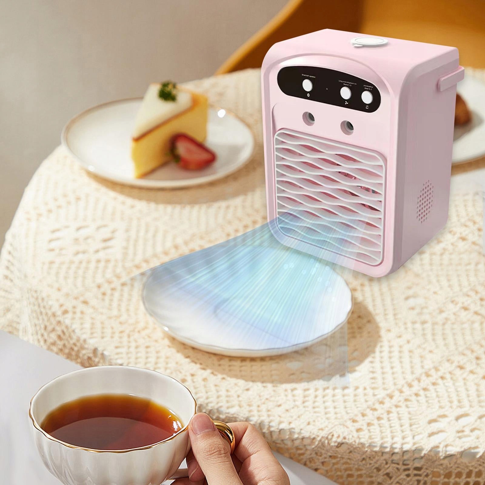 Portable Air Conditioner Personal Fan Low Noise 1000ml Water Tank Pink Notified body number 9999