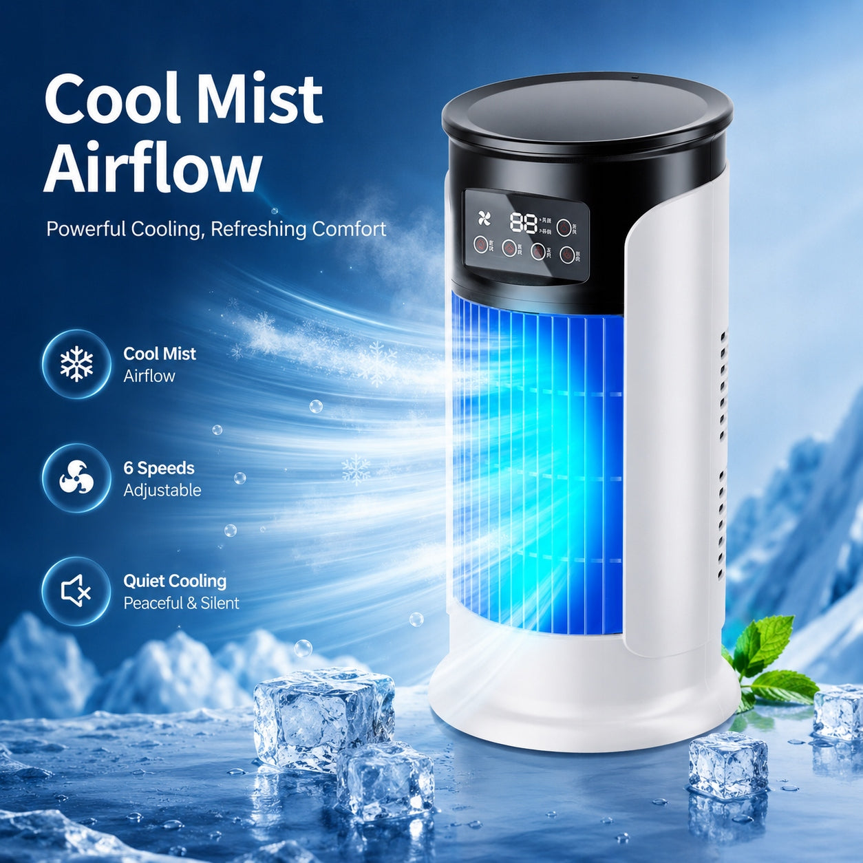 Portable Air Conditioner Tower Air Fan USB Mist Humidifier 6 Speeds Timer Brand no brand