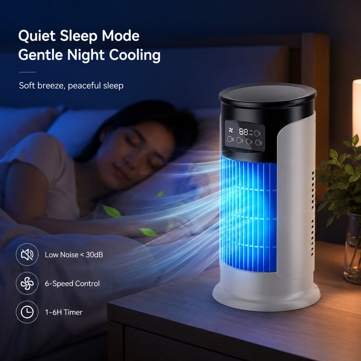 Portable Air Conditioner Tower Air Fan USB Mist Humidifier 6 Speeds Timer Power 5 W