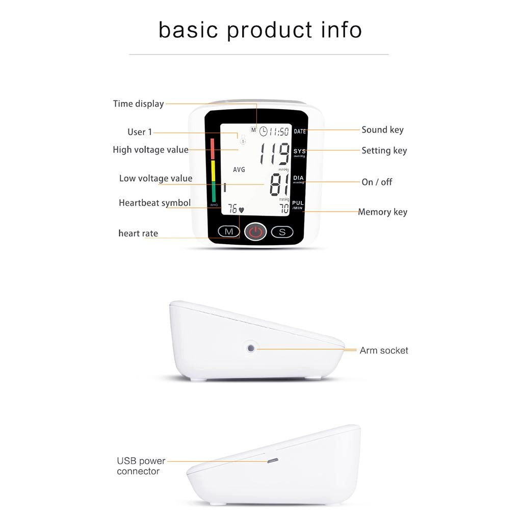 Portable Arm Pressure Monitor BP Cuff Machine Medical device no