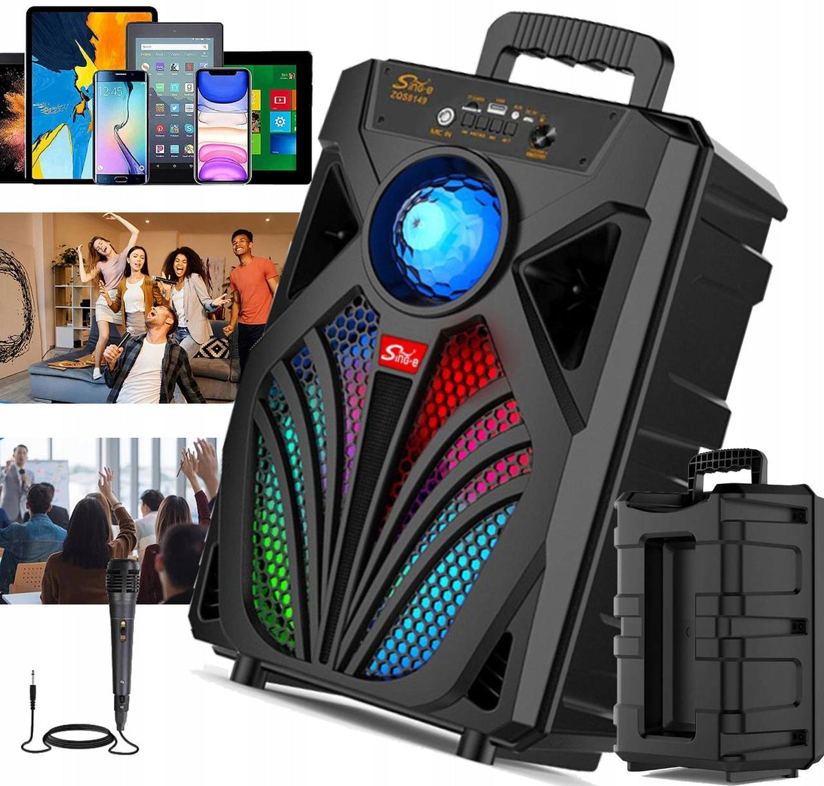 Portable Bluetooth 5.0 Subwoofer Music Box LED Speaker With Stereo Microphone