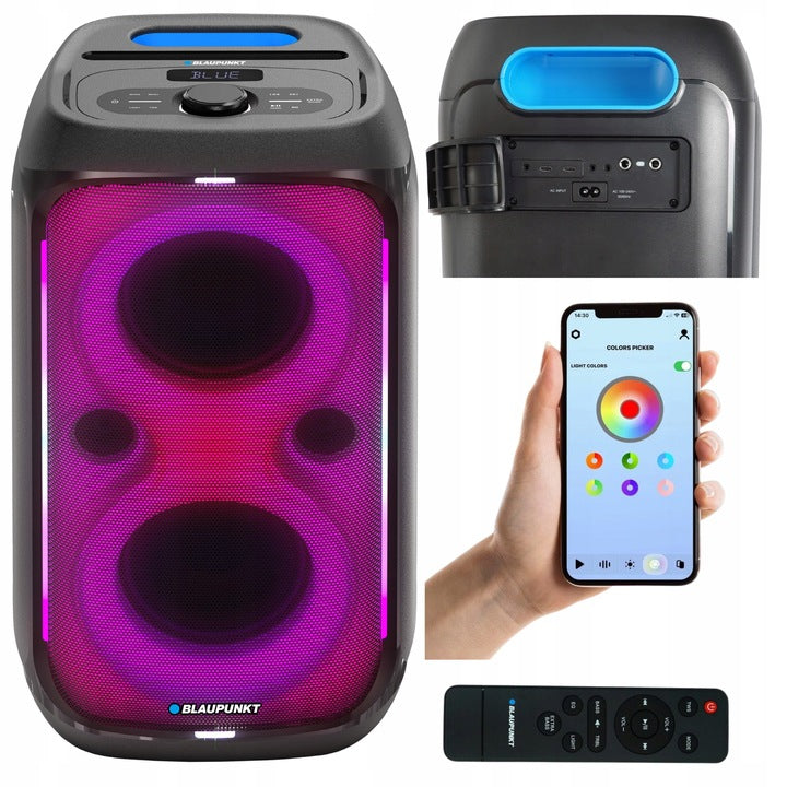 Portable Bluetooth LED Speaker 120W Remote Control FM AUX App Blaupunkt PB60X