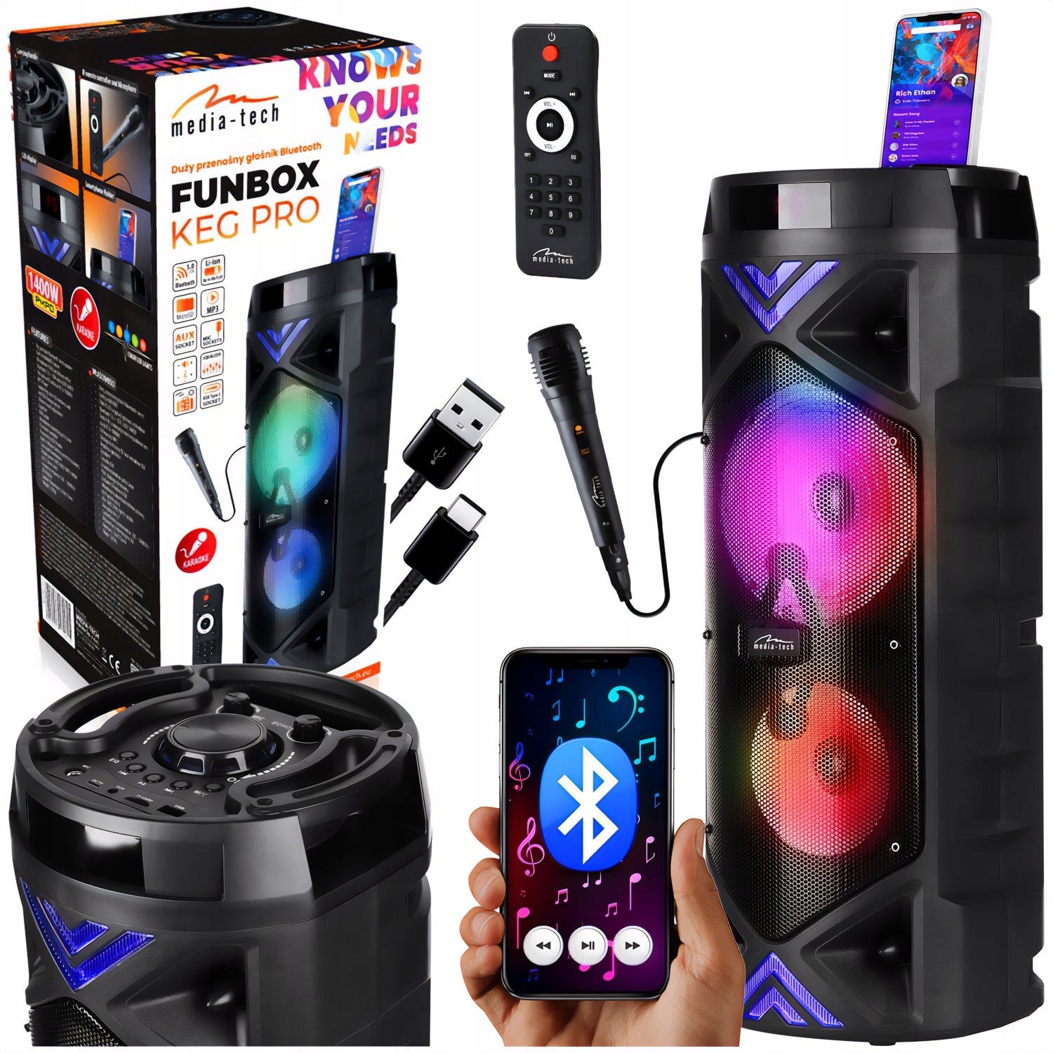Portable Bluetooth Speaker 5.0 Media-Tech FUNBOX KEG PRO MT3182 50W