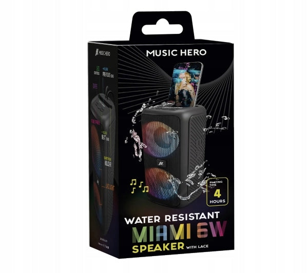 Portable Bluetooth Speaker Music Hero MIAMI 6W Rechargeable Black Packaging status original