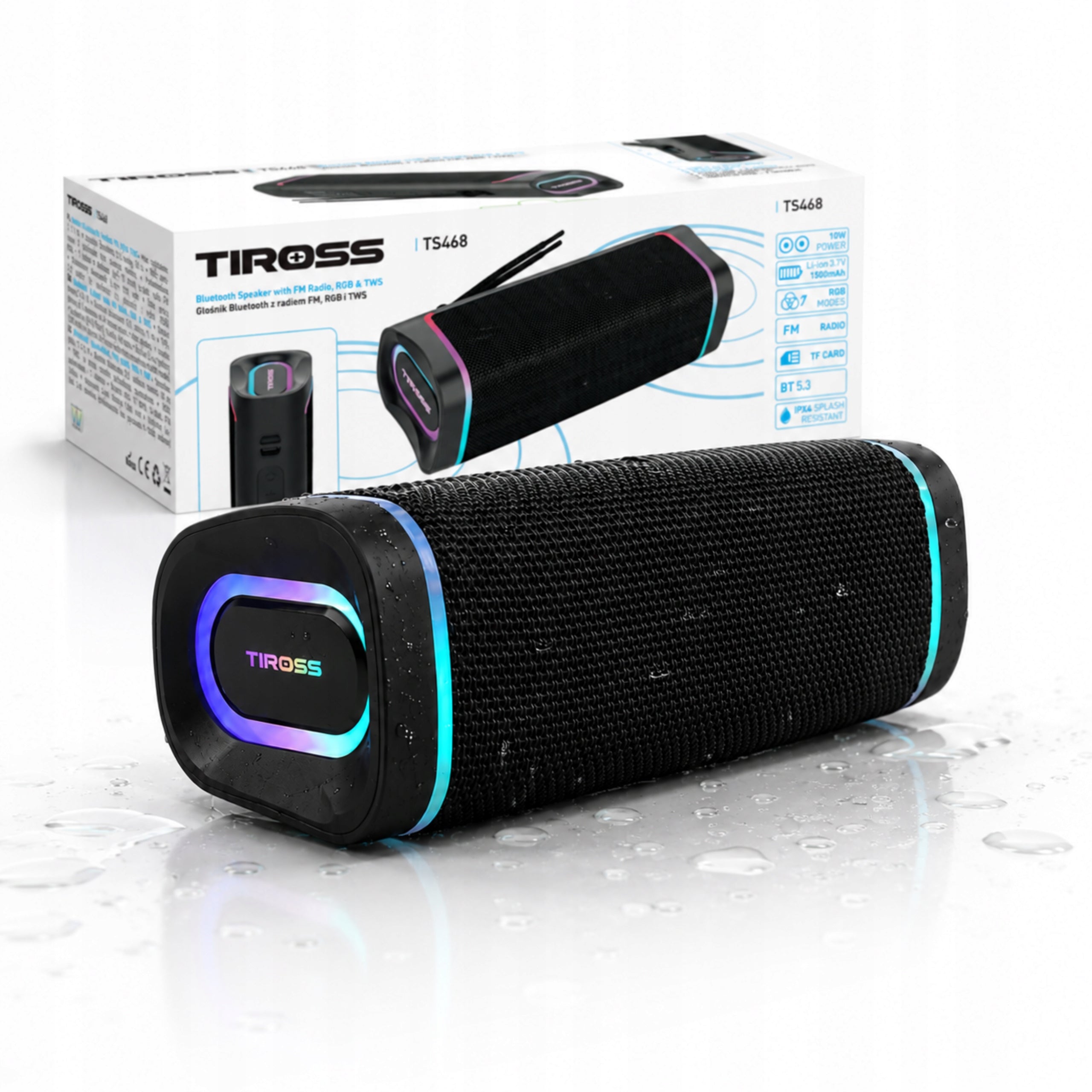 Portable Bluetooth speaker 5.3 with FM, RGB and TWS radio, 10W, up to 8h gaming Manufacturer code TS468