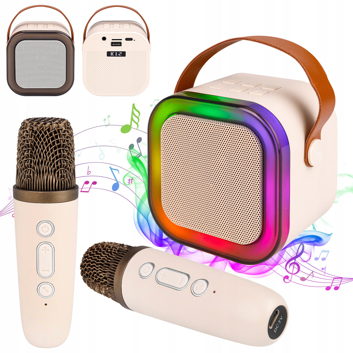 Portable Bluetooth speaker beige 3 W with karaoke function and 2 microphones Manufacturer code 8979