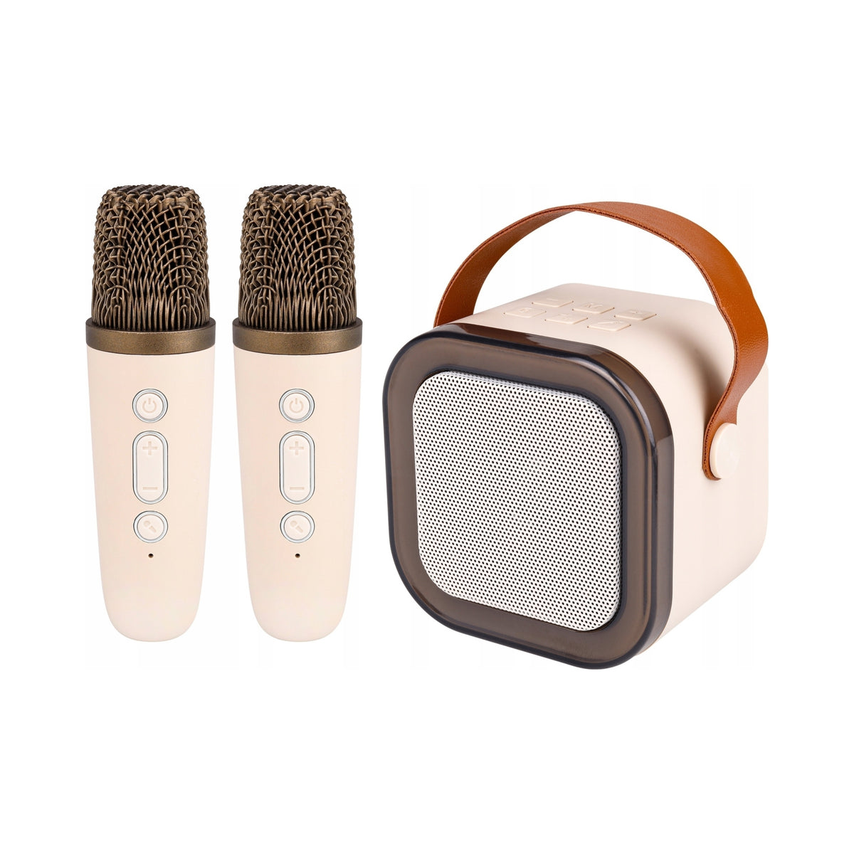 Portable Bluetooth speaker beige 3 W with karaoke function and 2 microphones