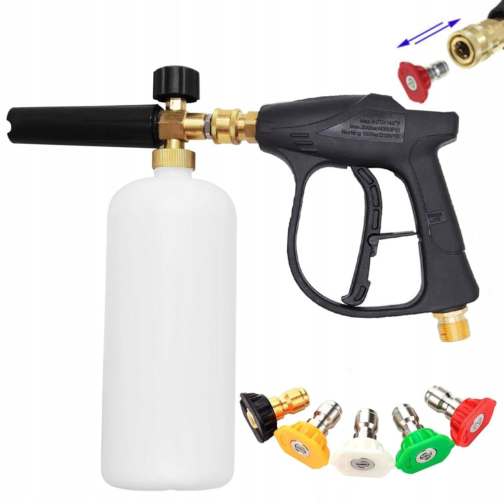 Portable Car Wash Gun With 1l Foam Container 5 Nozzles 1/4"