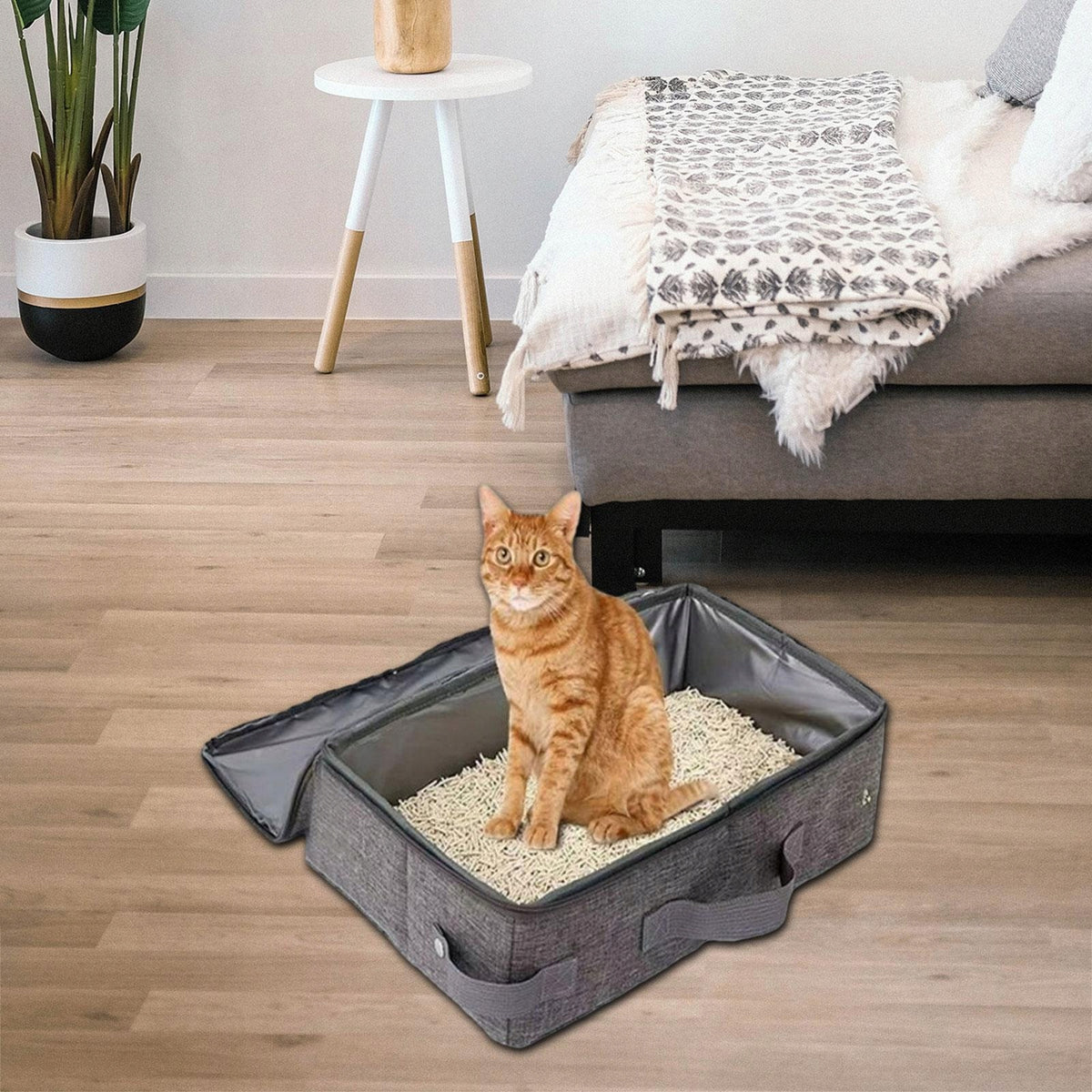 Portable Cat Litter Box Multifunctional Foldable Travel Litter Tray Case Packaging status original