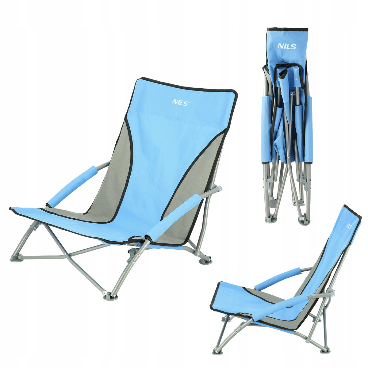 Portable Chair with Backrest for Beach Fishing Lightweight 120kg BLUE Brand Nils Camp
