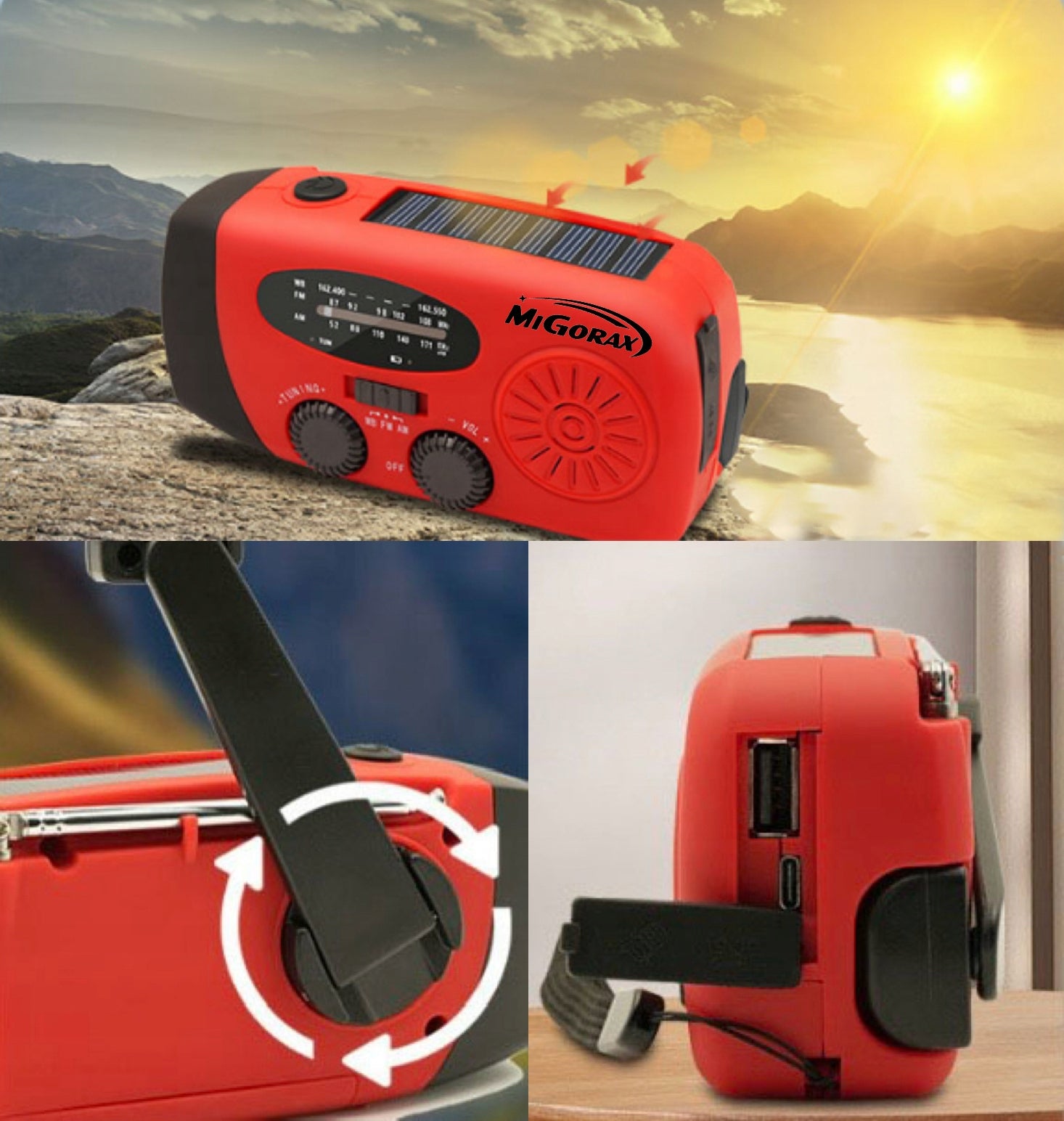 Portable Crank Emergency Radio with Solar Powerbank SOS Flashlight Brand no brand