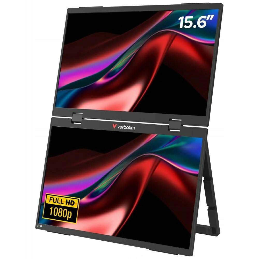 Portable Dual Monitor 15.6" Verbatim 1080p FHD VESA USB-C with Stand
