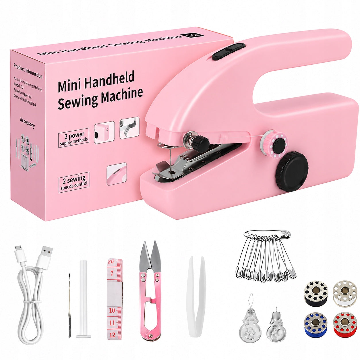 Portable Electric Mini Sewing Machine - Pink