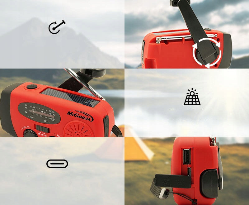 Portable Emergency Radio with Solar Alarm Flashlight Crank Dynamo SOS 3in1 Brand FIXMANN