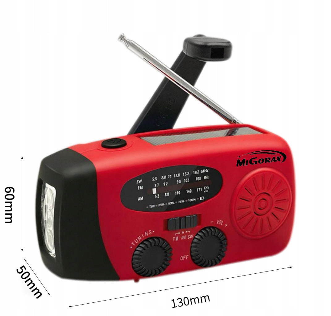 Portable Emergency Radio with Solar Alarm Flashlight Crank Dynamo SOS 3in1 Manufacturer code MC-071