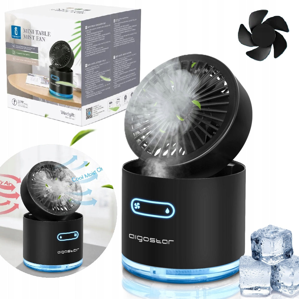 Portable Fan Aigostar 10W with Mist 3 Modes Black USB Rechargeable