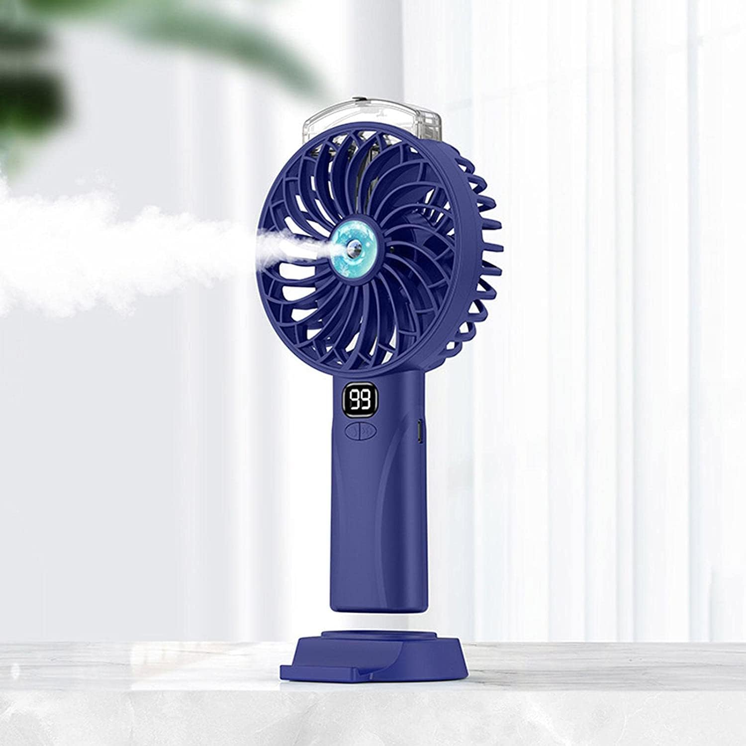 Portable Fan With Mist F106 5-Speed USB LED Humidifier Quiet Dominant color blue