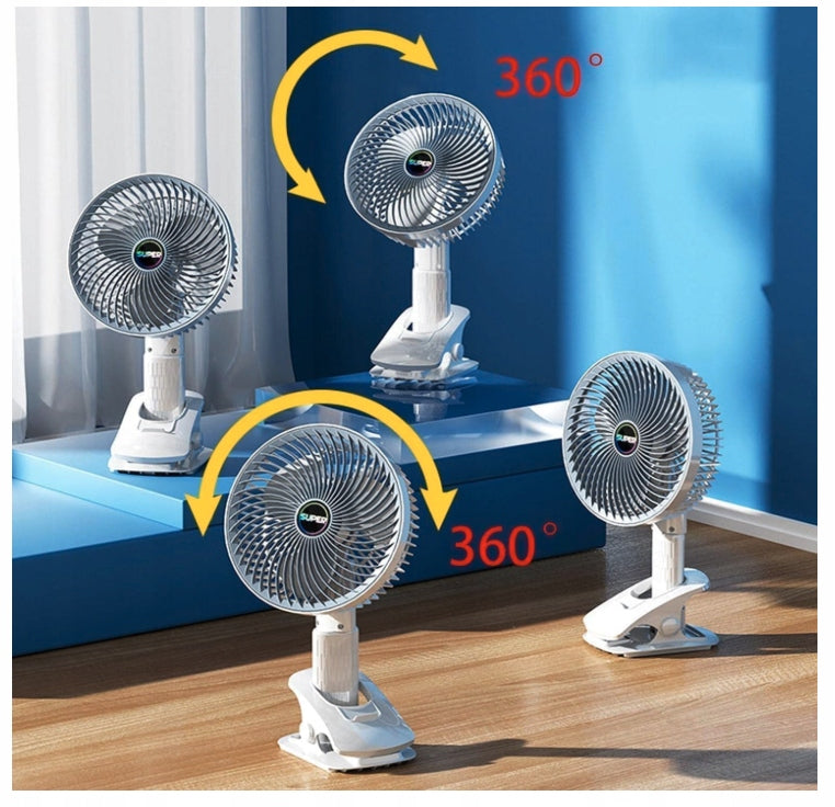Portable Fan with Clip for Desk people Trolley USB Rechargeable 360° Model Wentylator Clip on