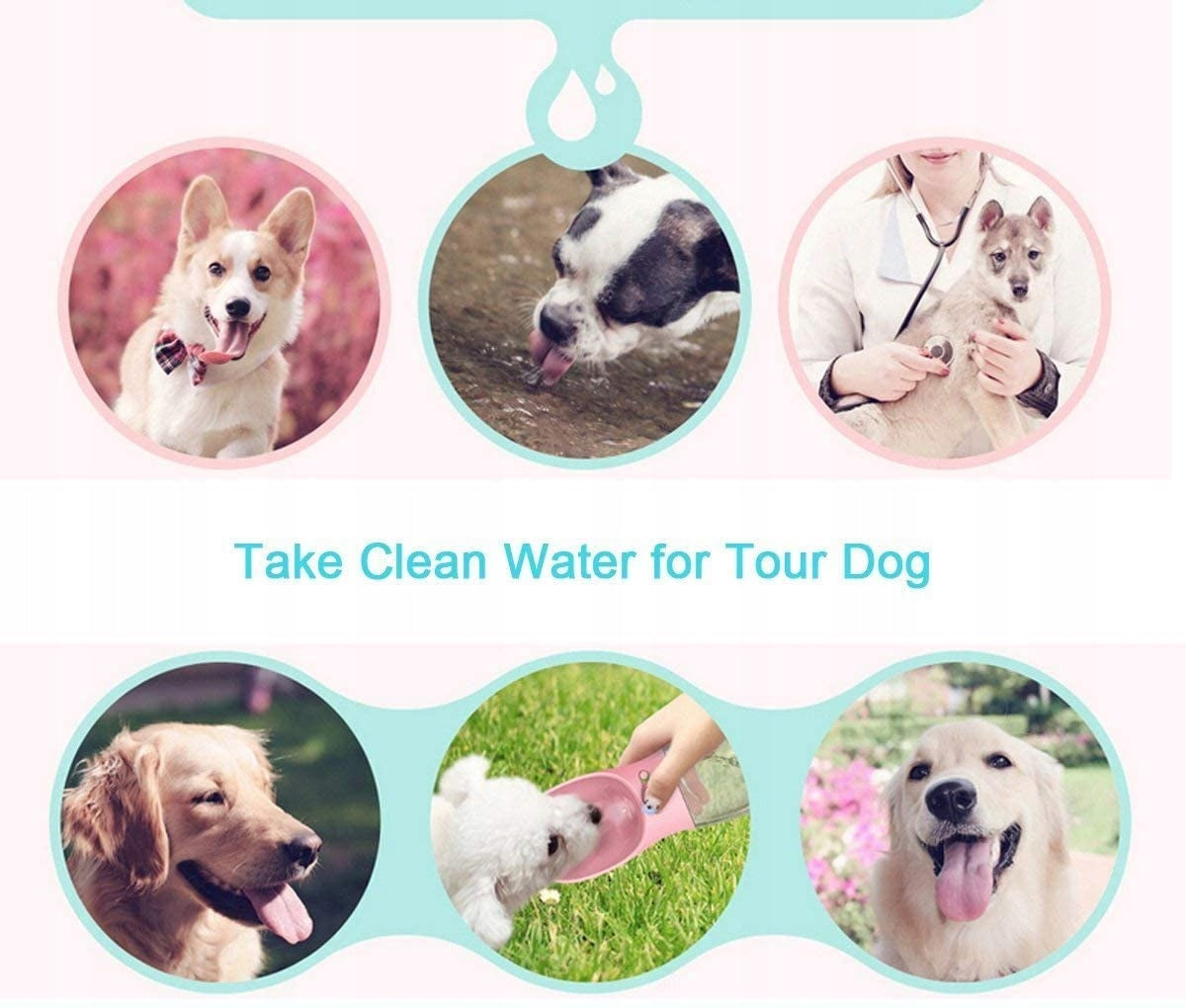 Portable Folding Water Bottles for Dogs 350ml Color pink