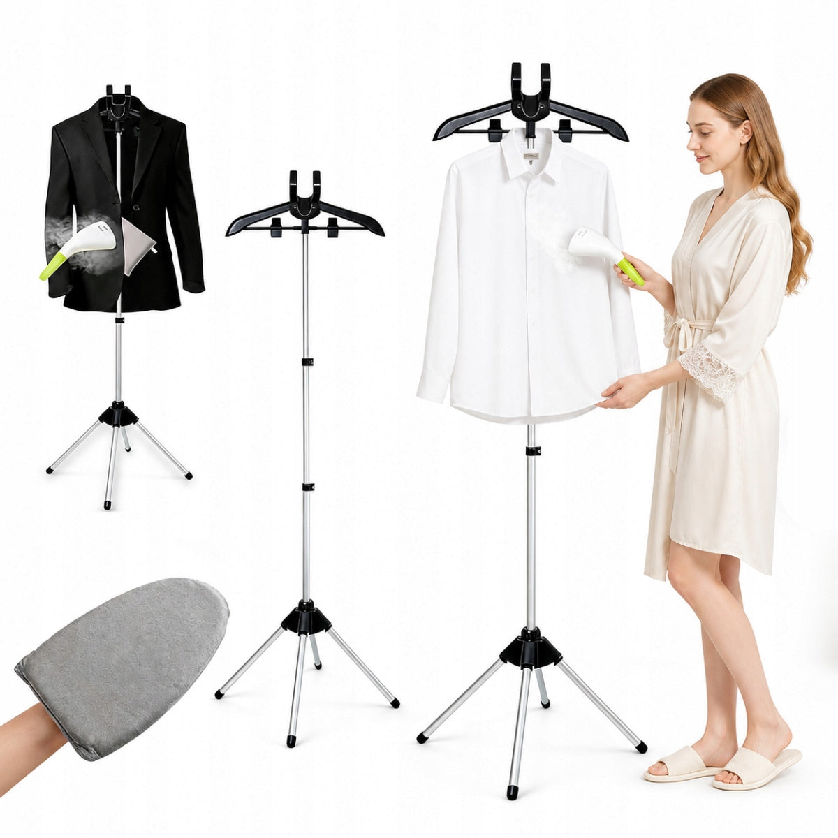 Portable Garment Steamer Rack with Ironing Glove