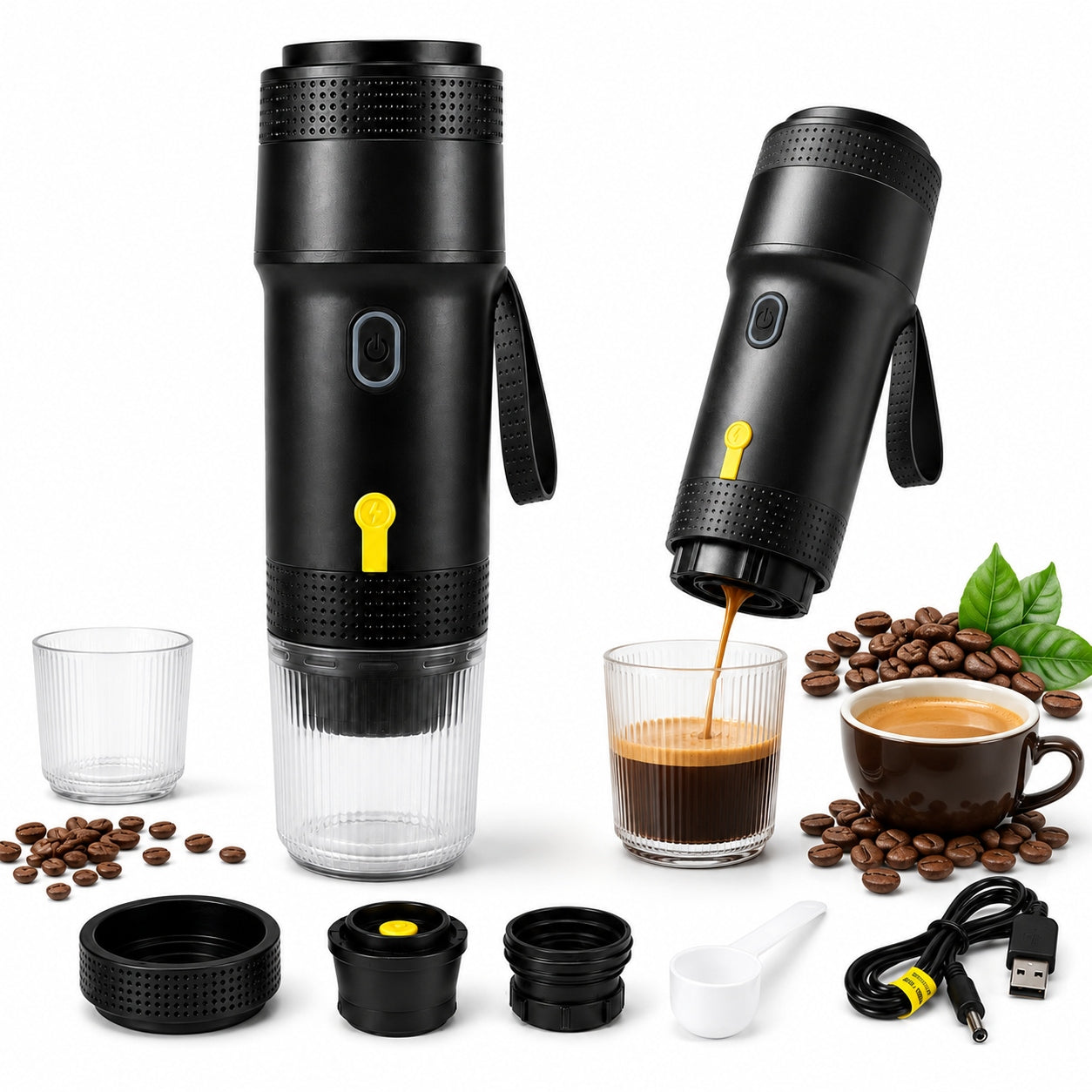 Portable Ground Coffee Maker Tourist Capsules Cordless 3in1
