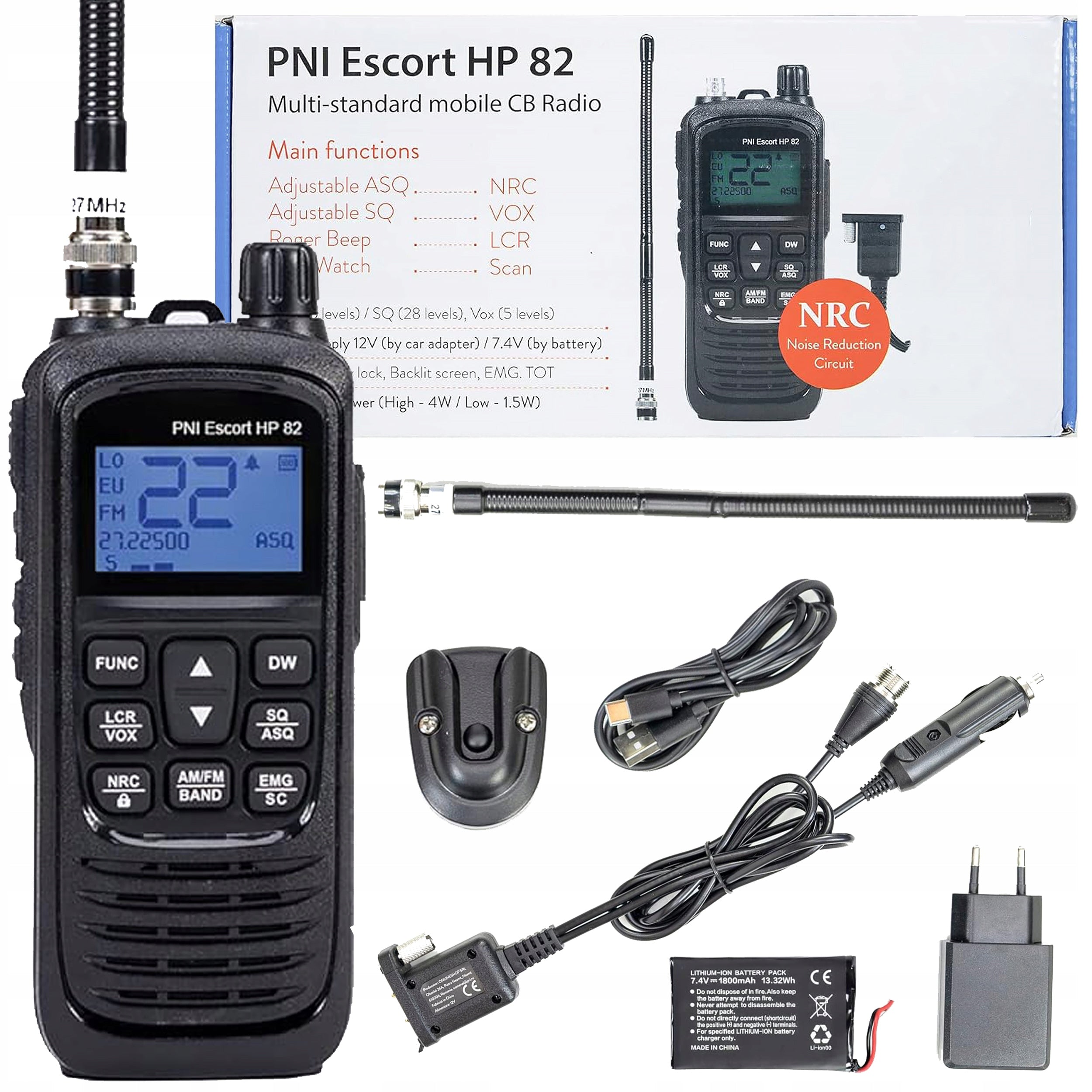 Portable Handheld Radio CB PNI Escort HP 82 Battery 1800mAh USB-C Charging