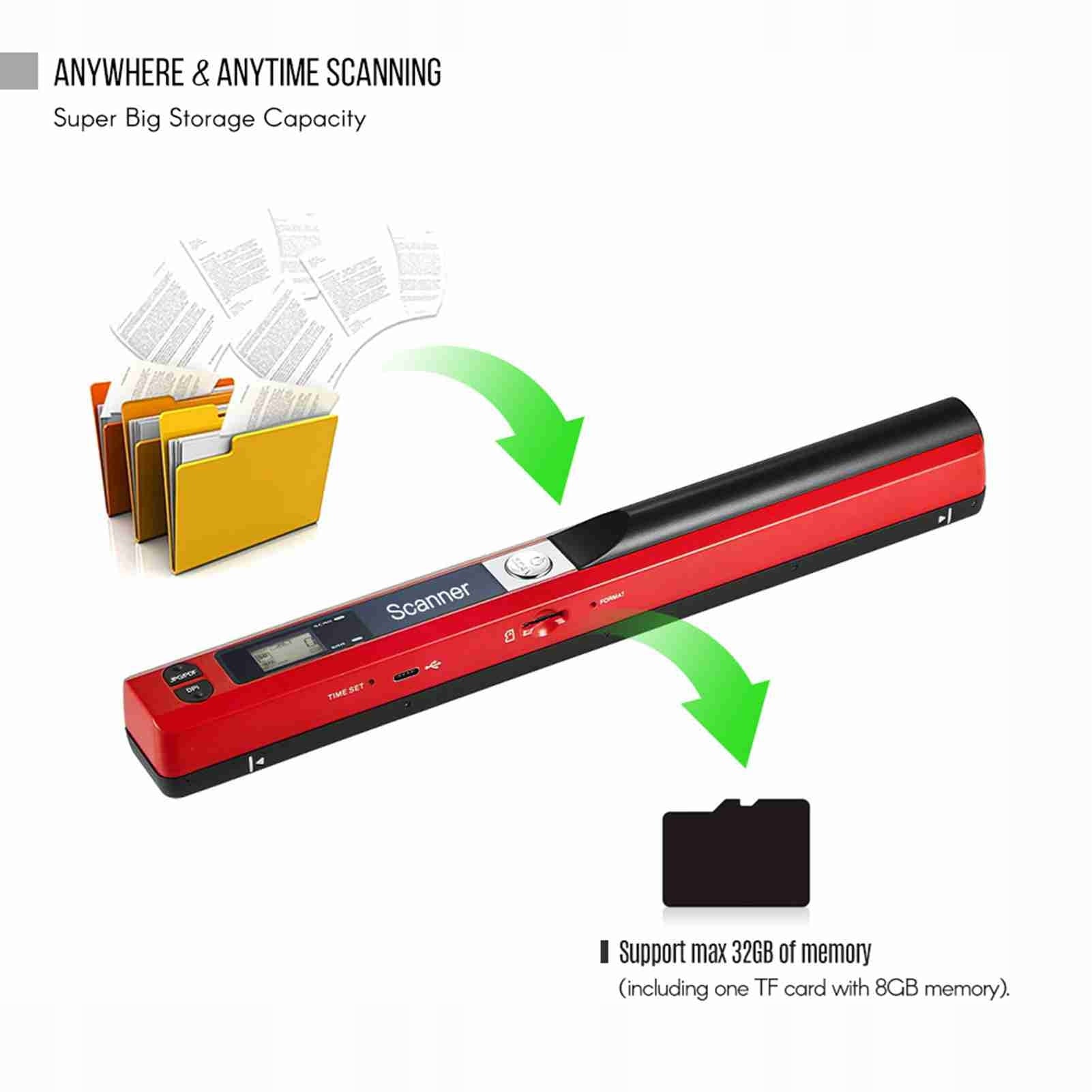 Portable Handheld Wireless Scanner, Wand, A4 Size, 900 DPI, for Printing technology other
