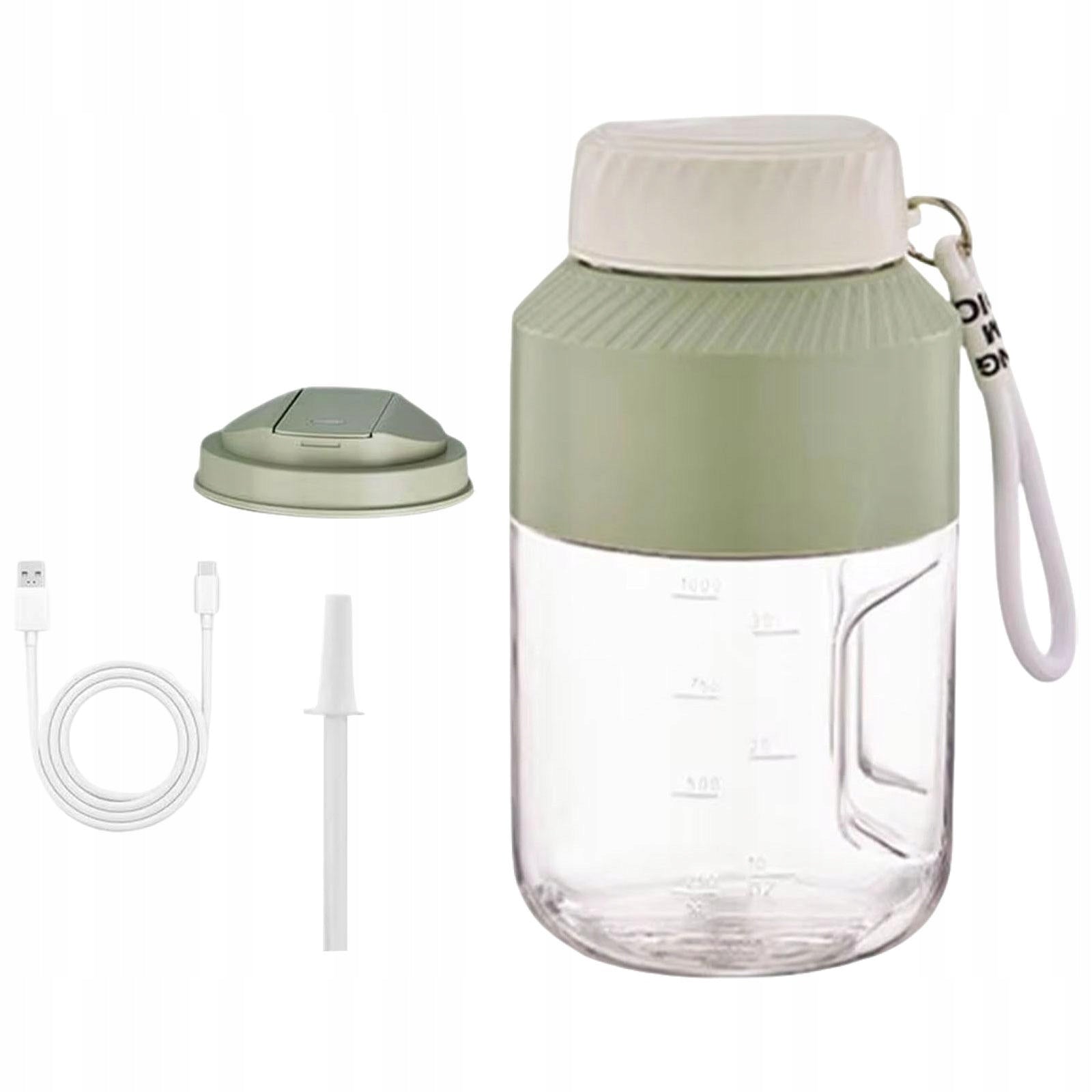 Portable Juicer Blender with and Strap Sports Bottle Green Double Lid