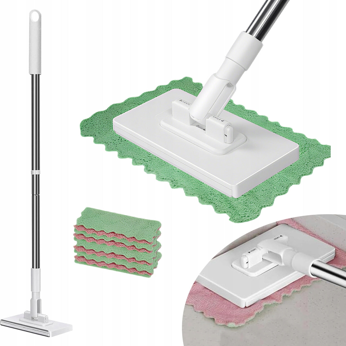 Portable Lightweight Floor Mop with Long Handle - Flat Mop for Wet and Dry Use