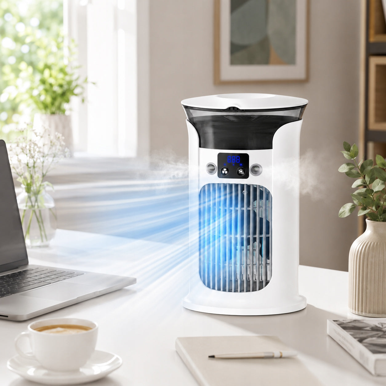 Portable Mist Cooling Fan 880ML USB Air Cooler Humidifier 3 Speeds 7 Light Model FS-880