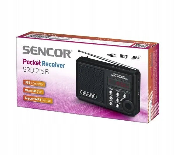 Portable Pocket Radio Sencor SRD 215 B FM AUX USB Black Brand Sencor
