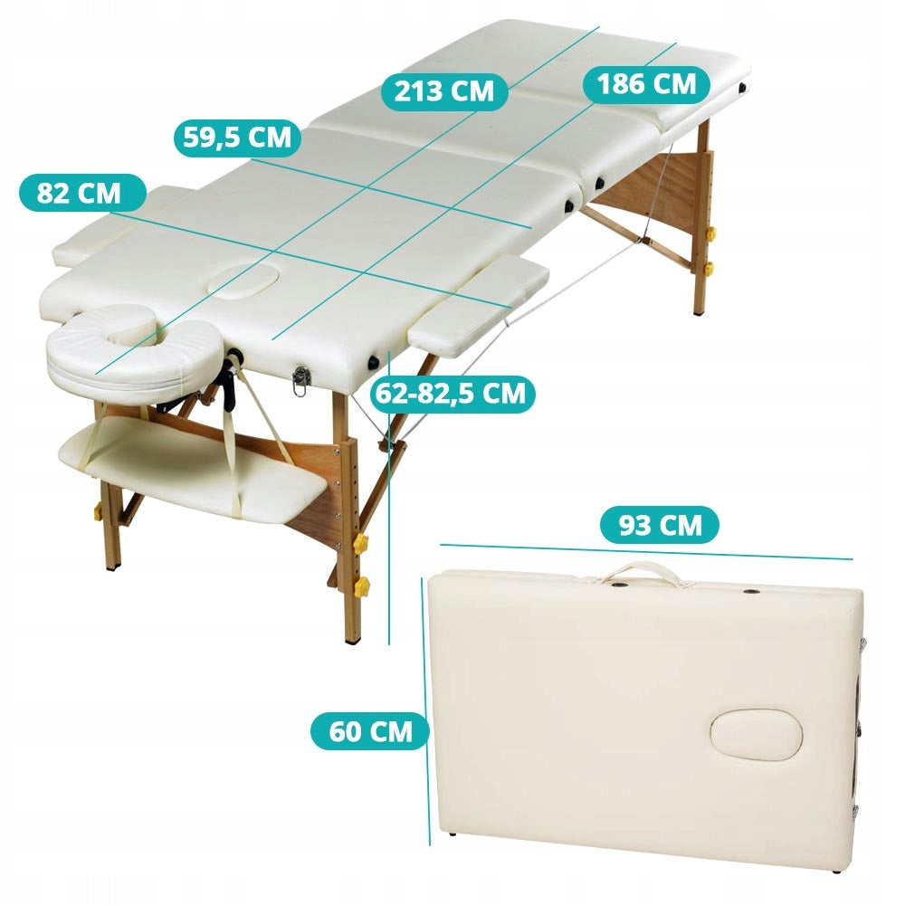 Portable Professional Massage Bed 3-Segment Adjustable Headrest Color white