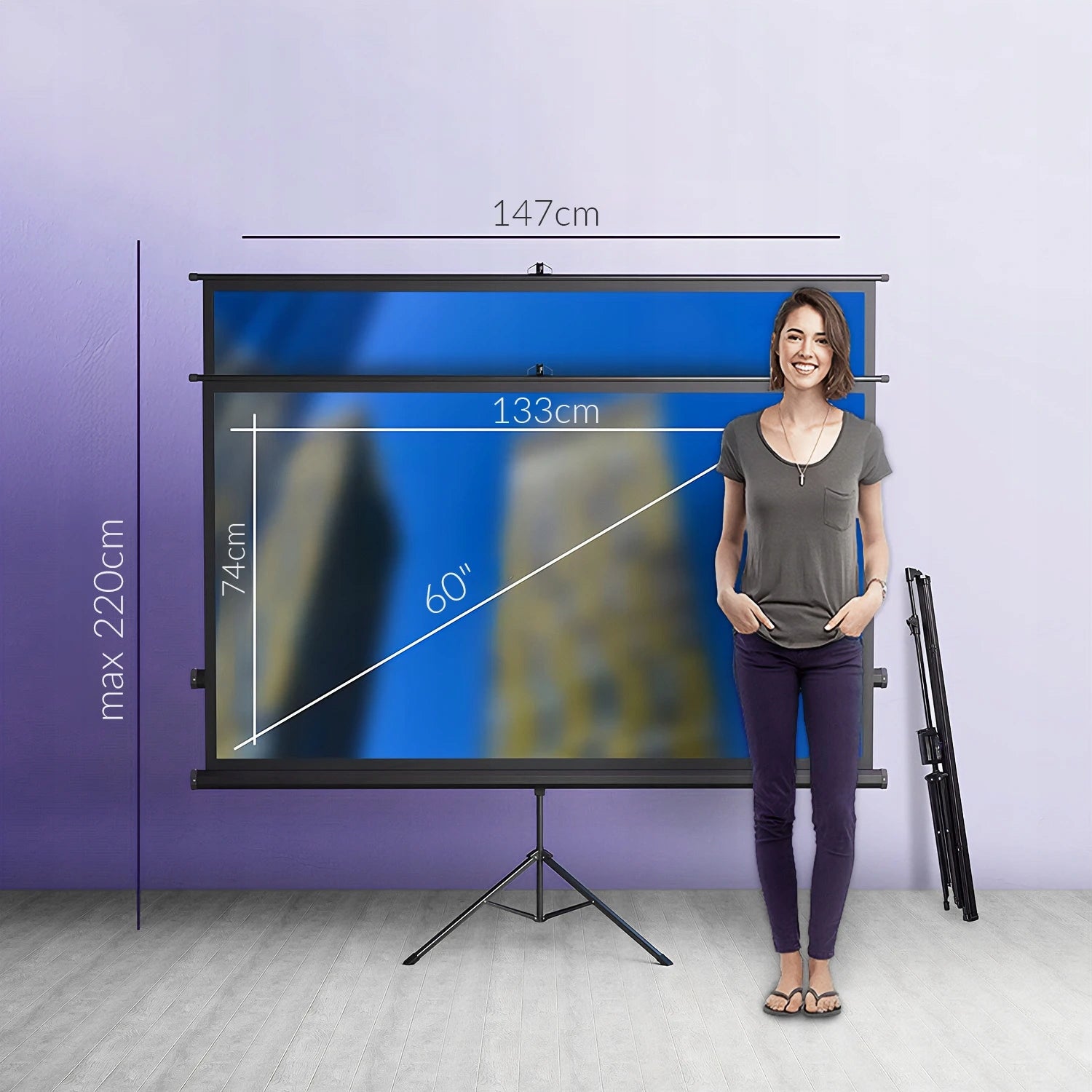 Portable Projection Screen 60 Inch Retractable 16:9 FULL HD 4K +FREEBIE Tripod EAN (GTIN) 5903031053708
