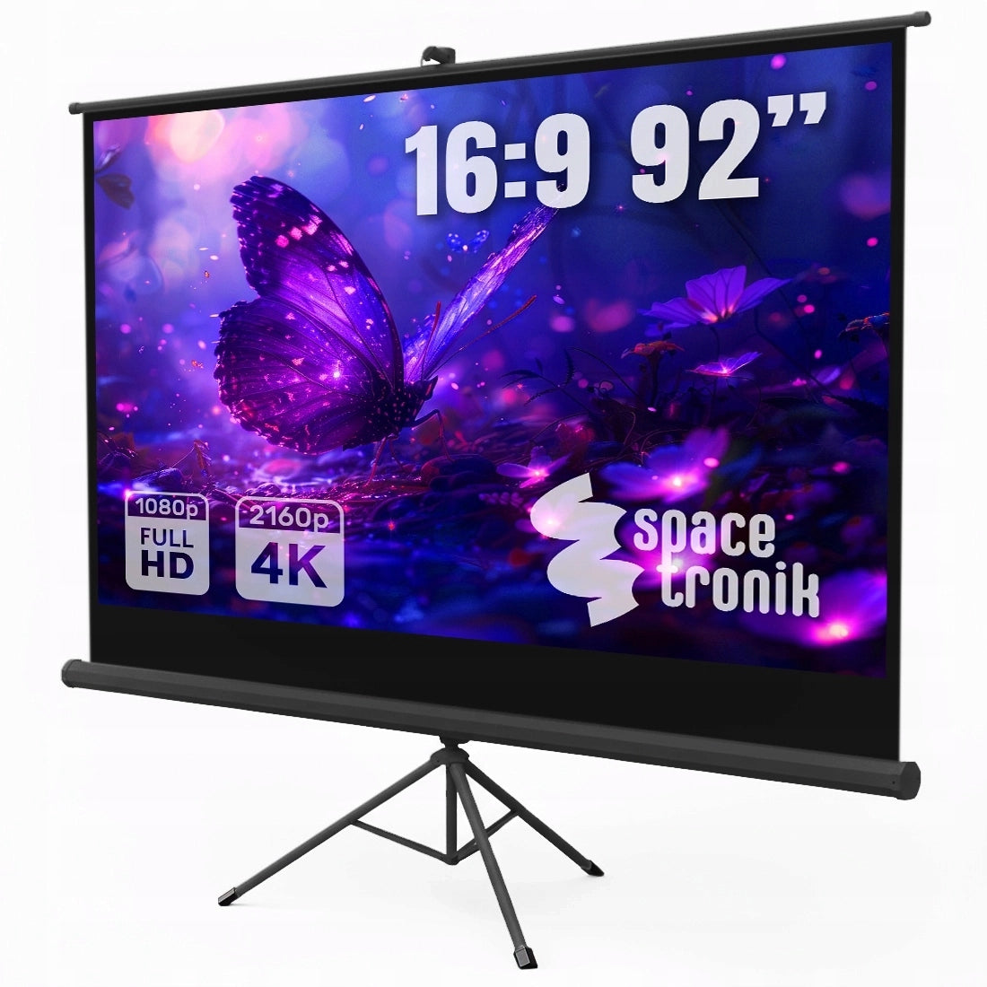 Portable Projection Screen 92 Inch 16:9 Retractable Spacetronik +FREEBIE Tripod