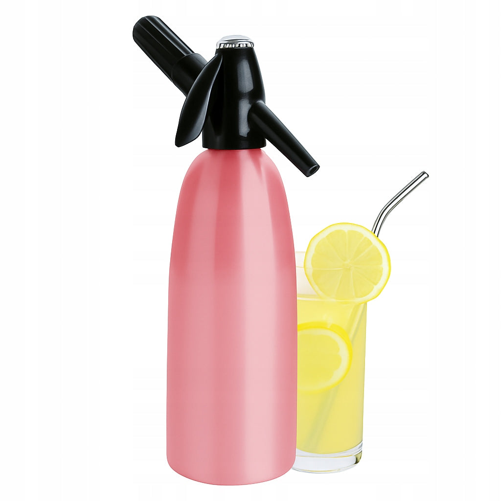 Portable QUICK SODA MAKER siphon saturator for sparkling water 1L PINK ART