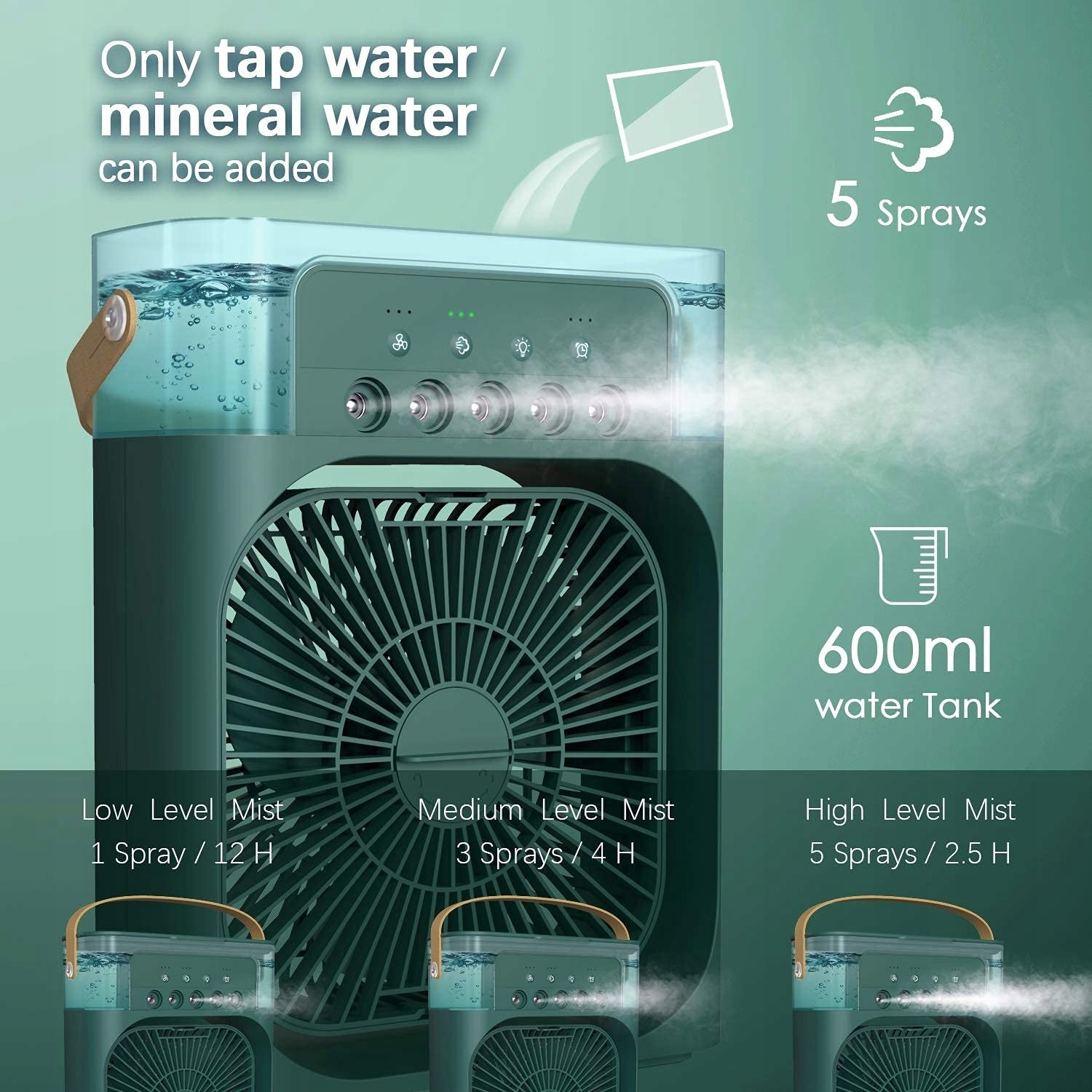 Portable Quiet Fan Humidifier Air Conditioner 3in1 USB for Water - Green Model COOLER