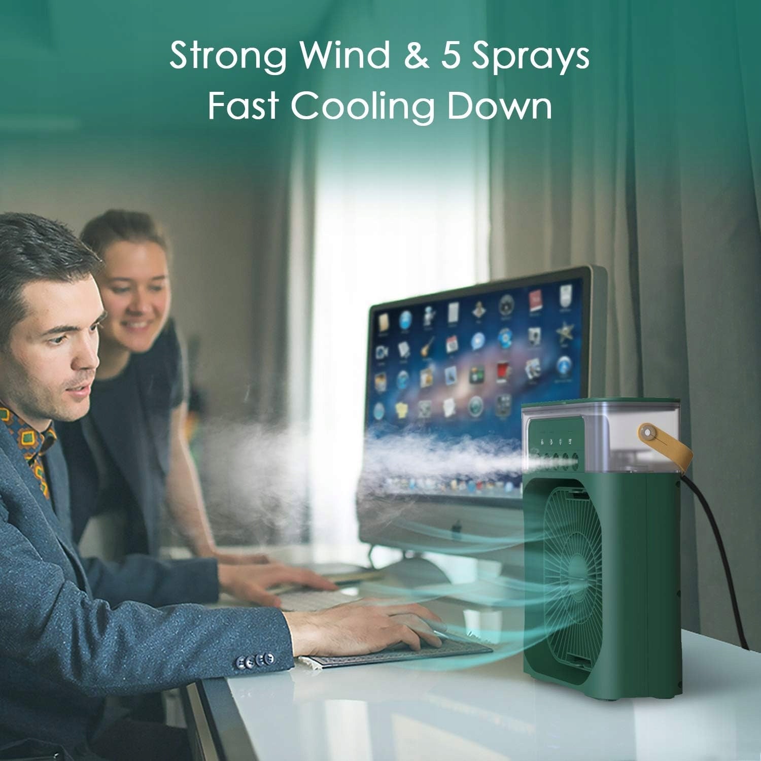 Portable Quiet Fan Humidifier Air Conditioner 3in1 USB for Water - Green Type rotor humidifier
