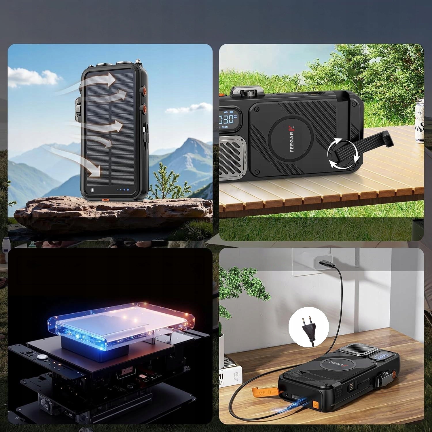 Portable Radio Powerbank Solar Feegar 16000mah Bluetooth Building IP65 Manufacturer code MILITARY