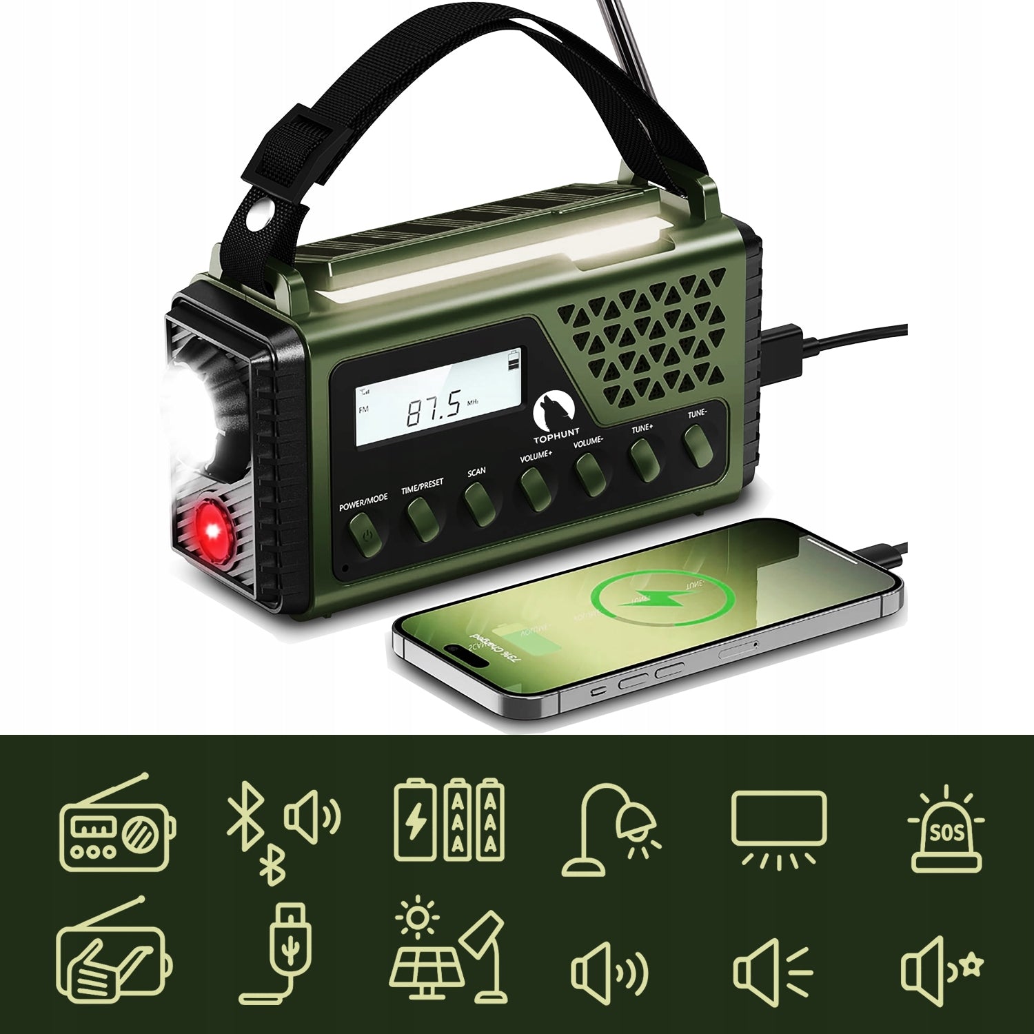 Portable Solar Radio Alarm Emergency Flashlight SOS Battery Manufacturer code 1199 MAX